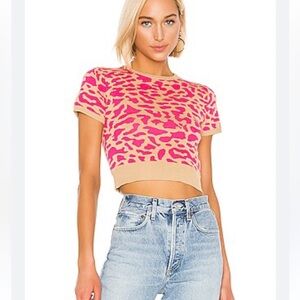 J.O.A. short sleeve animal print sweater